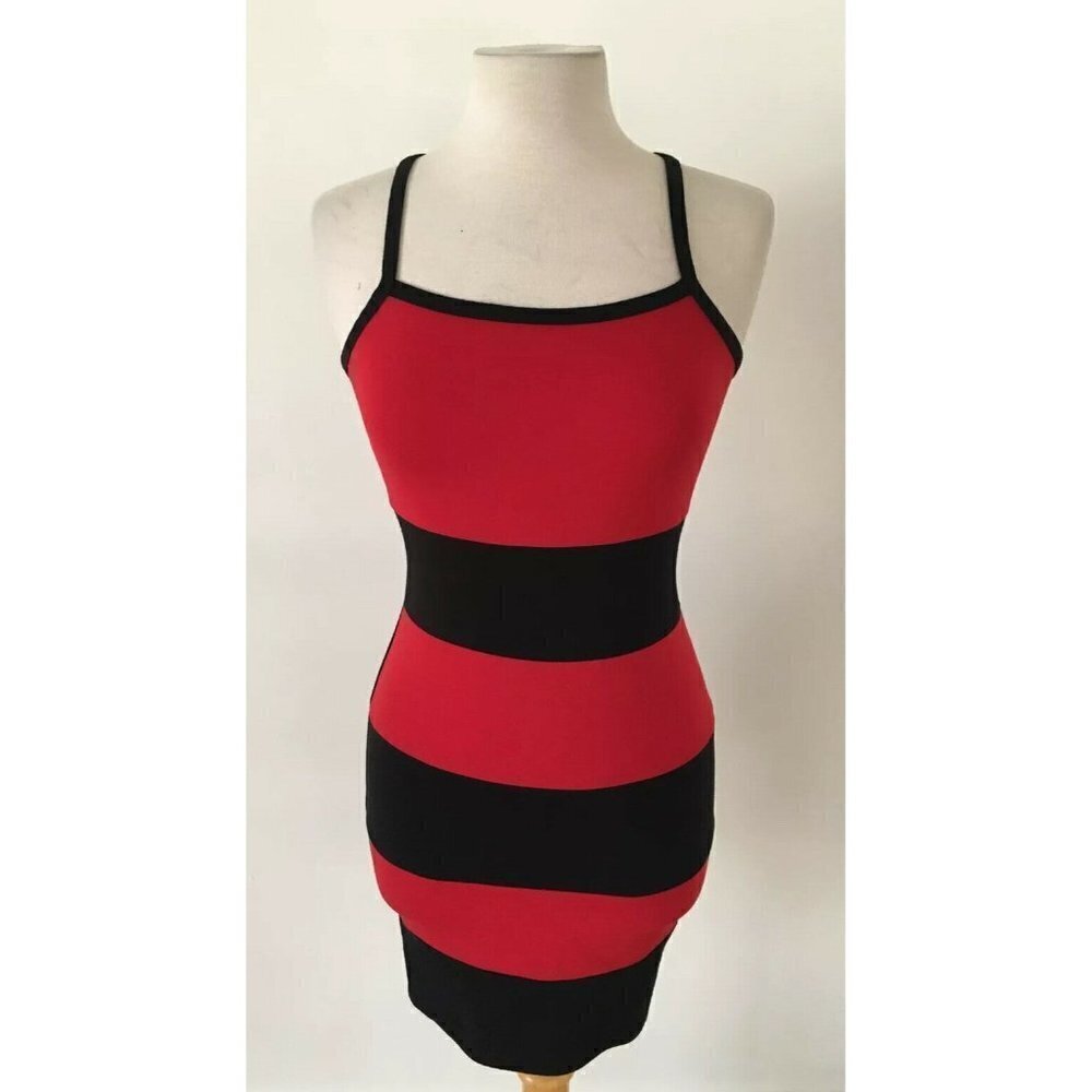 Zinga Red and Black Skinny Short Stripped Spaghetti Strap Size Medium